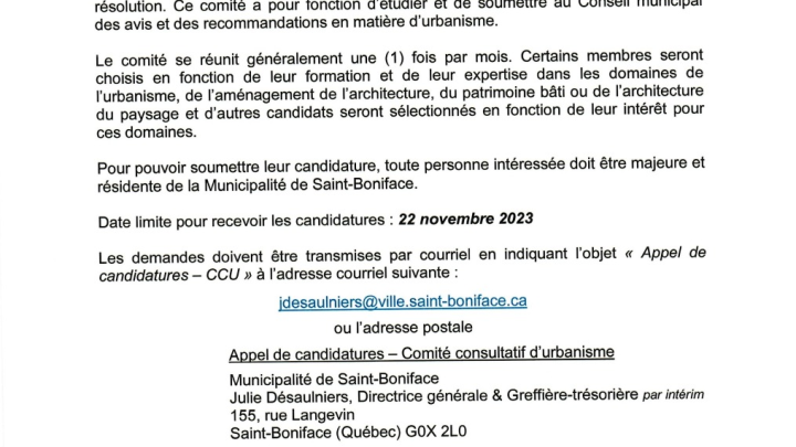 Appel de candidatures - CCU