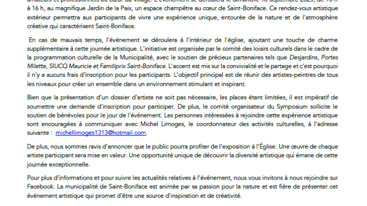 Communiqué de presse -Symposium de peinture