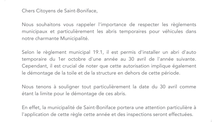 Date limite pour le démontage d'abris temporaires