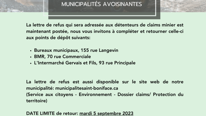 Lettre de refus - Activités minières