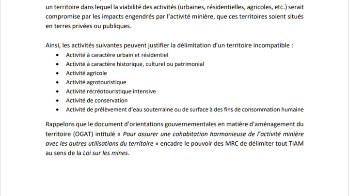 Suspension temporaire d'octroi de titres miniers renouvelée dans la MRC de Maskinongé