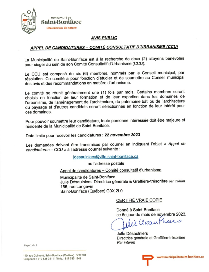 Appel de candidatures - CCU
