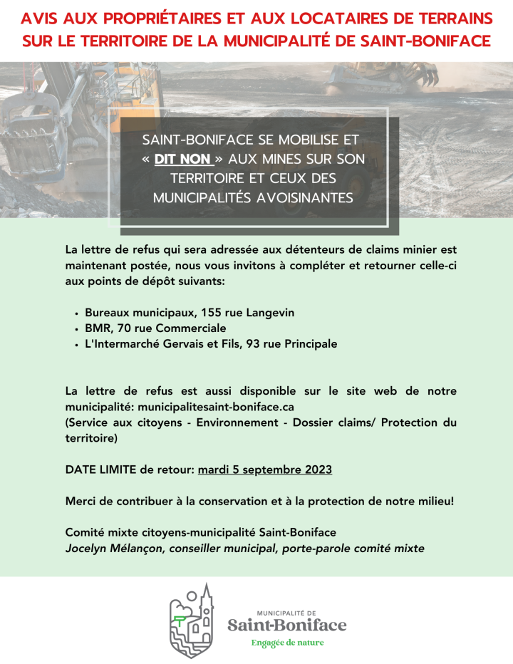 Lettre de refus - Activités minières